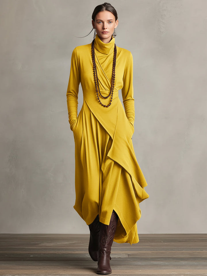 Aria | Turtleneck Asymmetrical Draped Maxi Dress